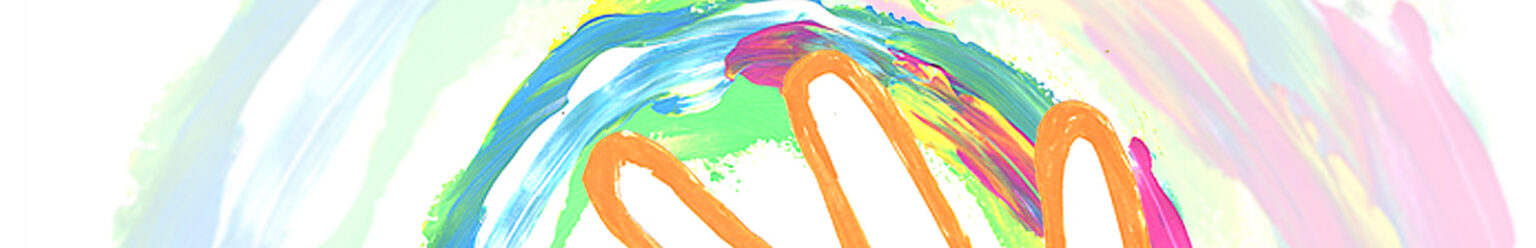 Ein Ausschnitt des Firmenlogos (eine Handumrisszeichnung auf einem mehrfarbigen Kreis) mit transparentem Hintergrund als Wiederholung des Ausschnitts